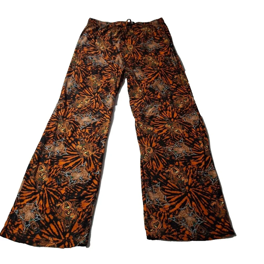 Spirit Scooby Doo XL Mens Tie Dye Print Web Pumpkins Orange Black Lounge Pants - Picture 2 of 8